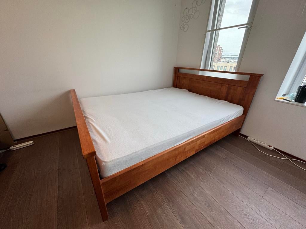 Tweepersoonsbed 160x210 - Goede staat, Ophalen, Bruin, 210 cm, Tweepersoons