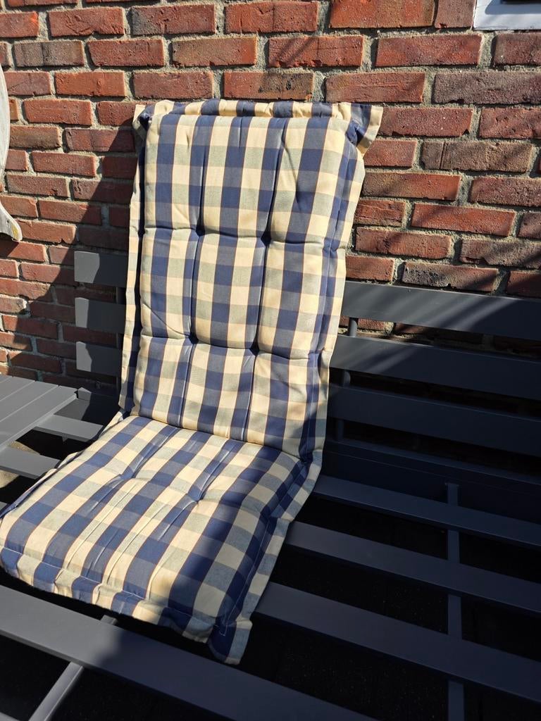 4 Park Royal Tuinkussens Blauw Beige Geruit 124x6cm, Ophalen, Gebruikt