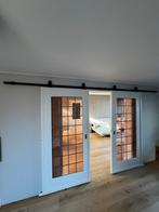 Glas in lood schuiddeuren inclusief rails. 213x109 per deur, Doe-het-zelf en Verbouw, Deuren en Horren, Gebruikt, Binnendeur, Schuifdeur
