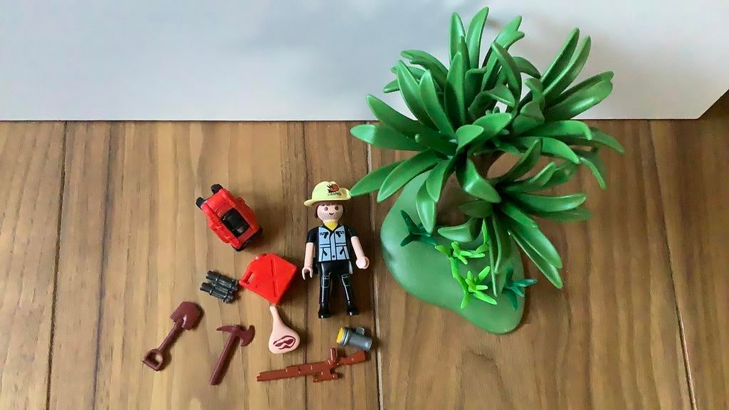 Playmobil dino jager 4175 boom struik vlees geweer rugzak, Ophalen, Zo goed als nieuw