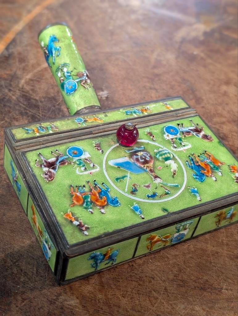 Antiek doosje geëmailleerd verzilverd.  11x15 cm. €310., Antiek en Kunst, Antiek | Emaille, Ophalen