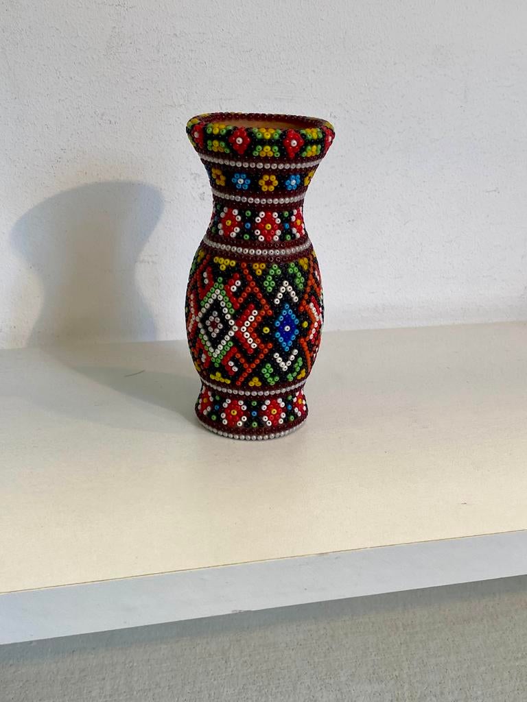 Kleurrijke Kralen Vaas - Handgemaakt (ca.12cm), Verzenden