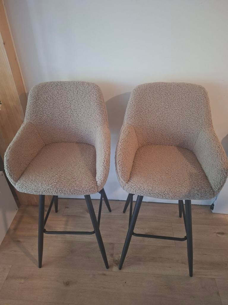 2 barkrukken met teddystof, Huis en Inrichting, Barkrukken, Ophalen, 60 tot 90 cm, Zo goed als nieuw, Metaal