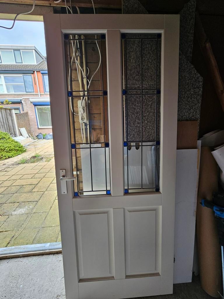 Witte binnendeur met glas in lood, Ophalen, Gebruikt, 80 tot 100 cm, Binnendeur