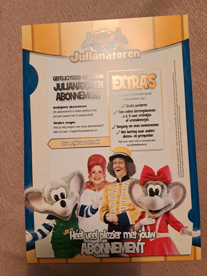 Abonnement julianatoren 2026, Tickets en Kaartjes, Evenementen en Festivals, Drie personen of meer