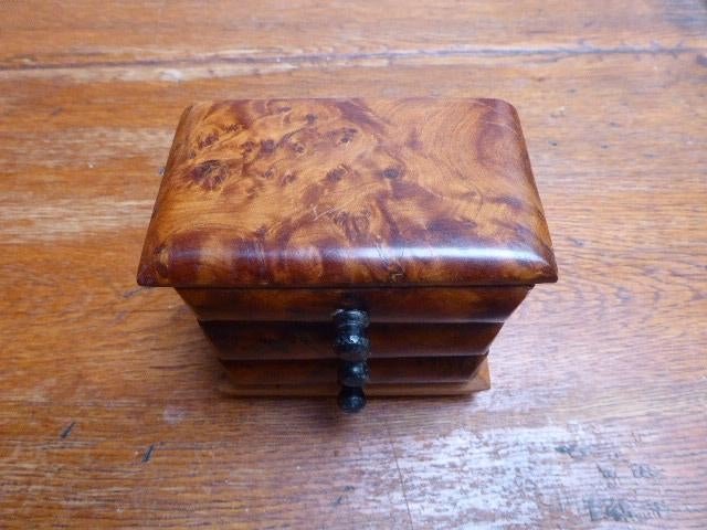 Vintage juwelenkastje in thuya hout, Ophalen of Verzenden