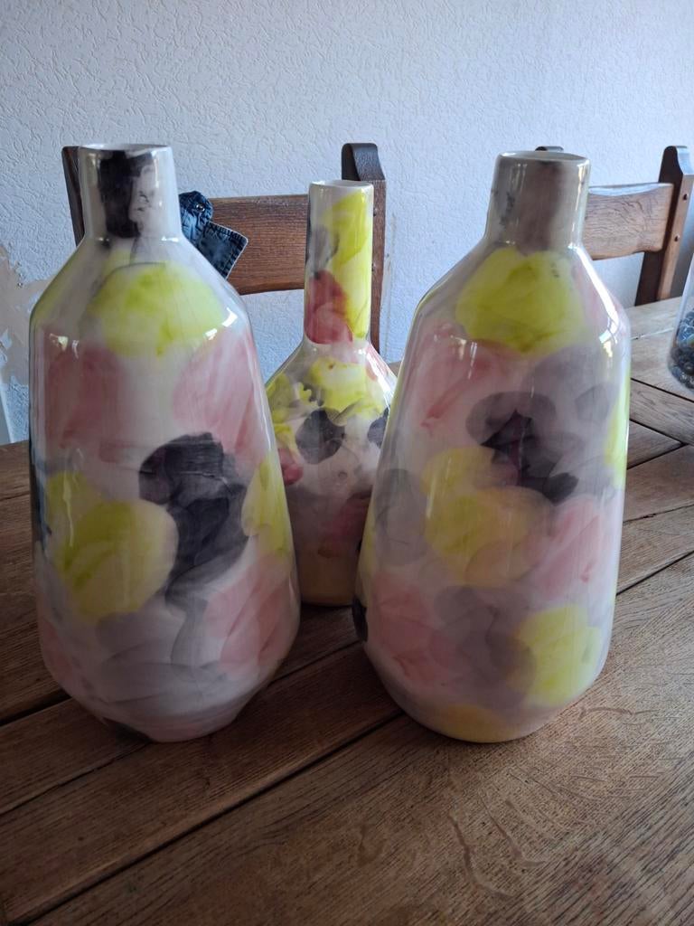 Set van 3 kleurrijke vazen, Antiek en Kunst, Ophalen