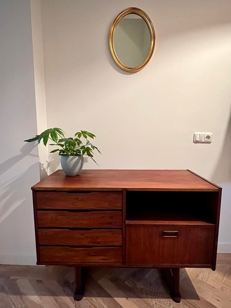 Vintage design teak dressoir Louis van Teeffelen, Ophalen, Gebruikt, Mid century, 100 tot 150 cm