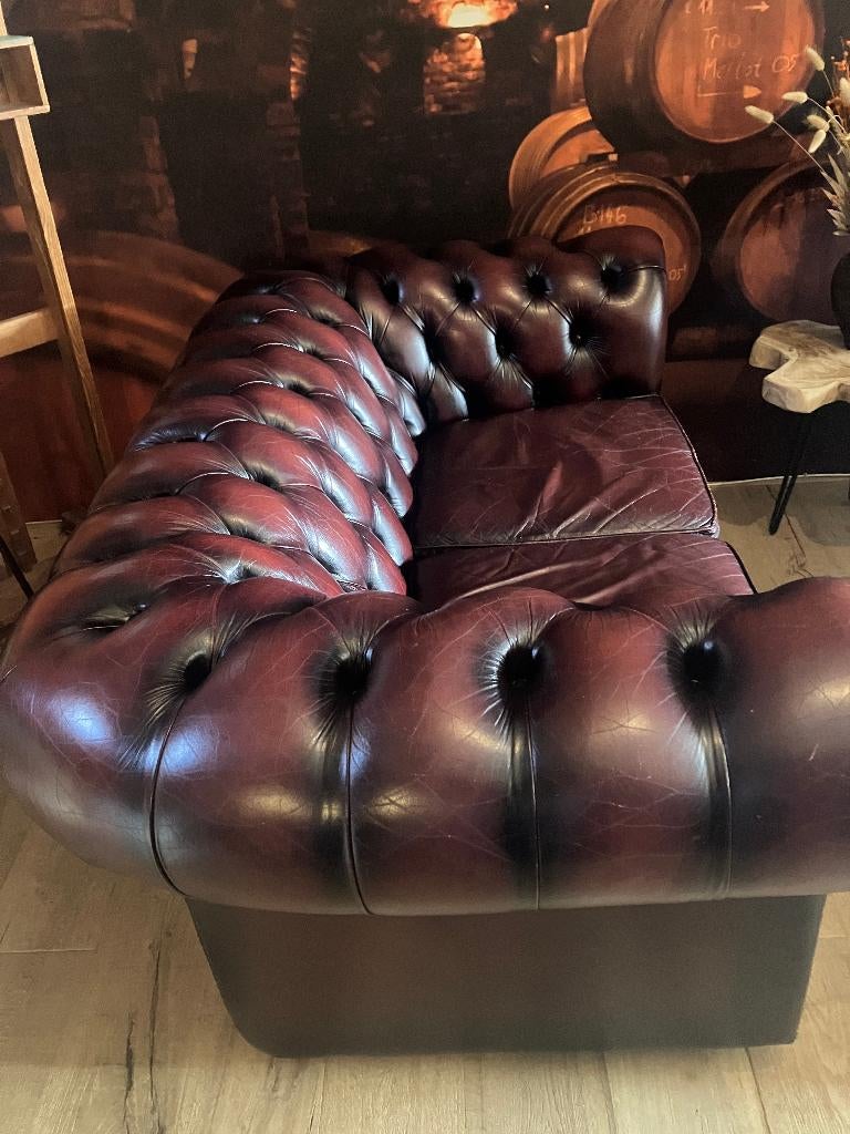 Chesterfield, 2 zits, gerestaureerd., Huis en Inrichting, Banken | Bankstellen, Ophalen, Gebruikt, Klassiek, 150 tot 200 cm