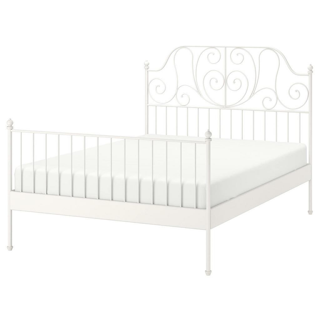 Wit metalen bed Ikea 160x200 met lattenbodem, Ophalen, Gebruikt, Wit, Tweepersoons