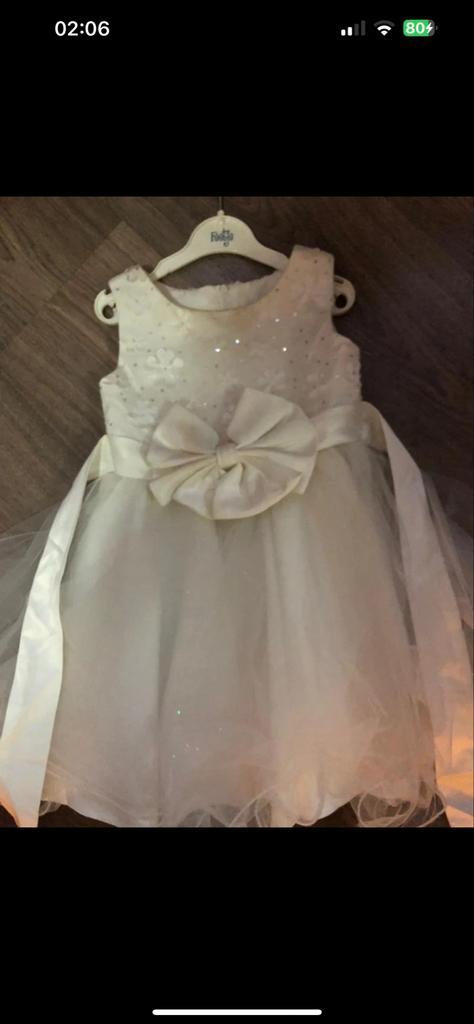 Elegante Witte Kinderjurk met Strik en Pailletten, Kinderen en Baby's, Kinderkleding | Overige, Zo goed als nieuw, Meisje, Ophalen of Verzenden