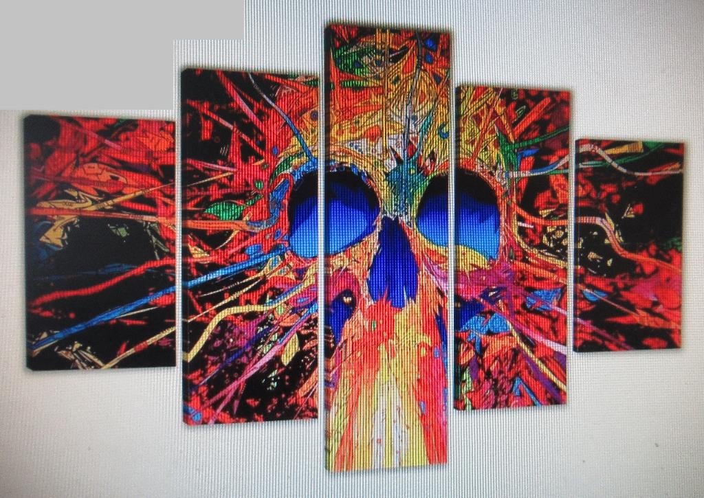 NIEUW Groot 5 delig Schilderij Doodskop SKULL XXL 160X80CM, Ophalen of Verzenden