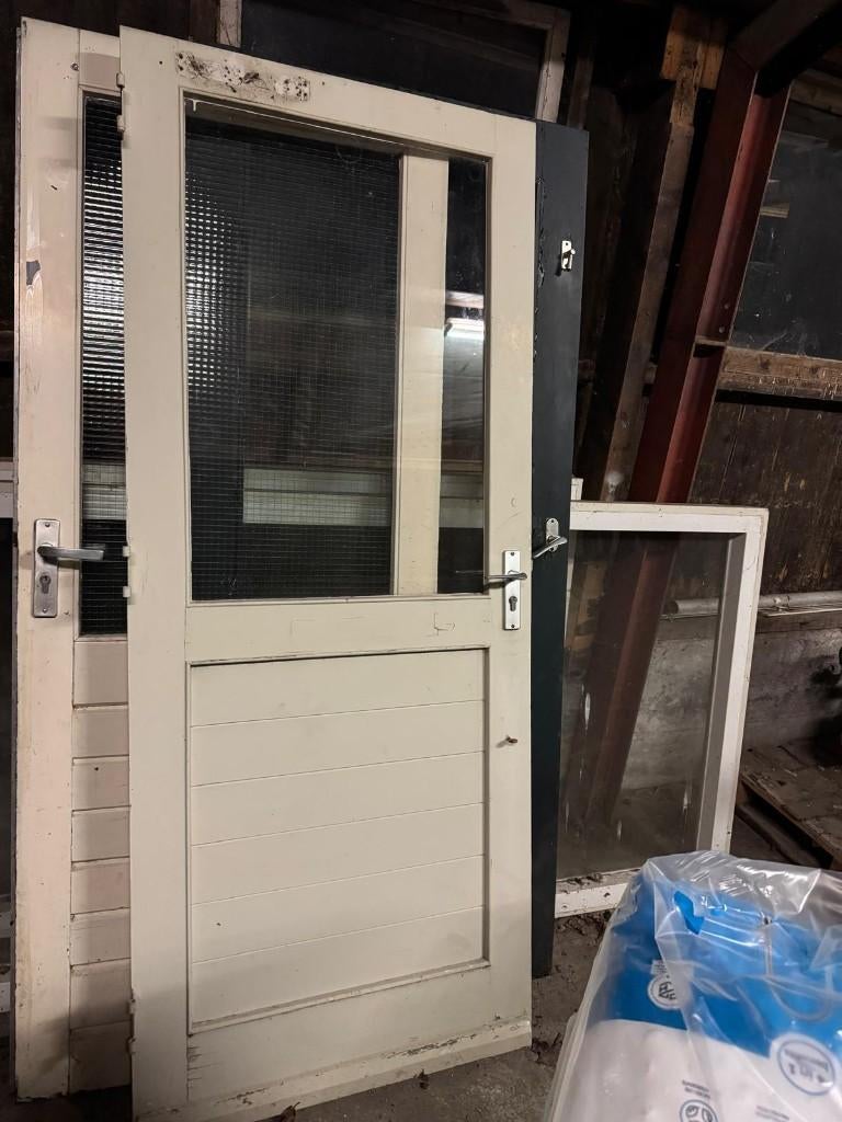 Buitendeur hardhout met enkel glas, Ophalen, Hout, Draaipoort, 150 tot 200 cm
