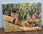 Schilderij vosjes 24x18, Antiek en Kunst, Kunst | Schilderijen | Abstract, Ophalen