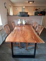 Boomstam Eettafel 220x100 cm met Zwart Stalen Onderstel, Overige houtsoorten, Gebruikt, 100 tot 150 cm, 200 cm of meer