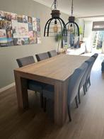 Eiken eettafel met 6 stoelen - Modern en robuust, Ophalen, Gebruikt, 100 tot 150 cm, Eikenhout