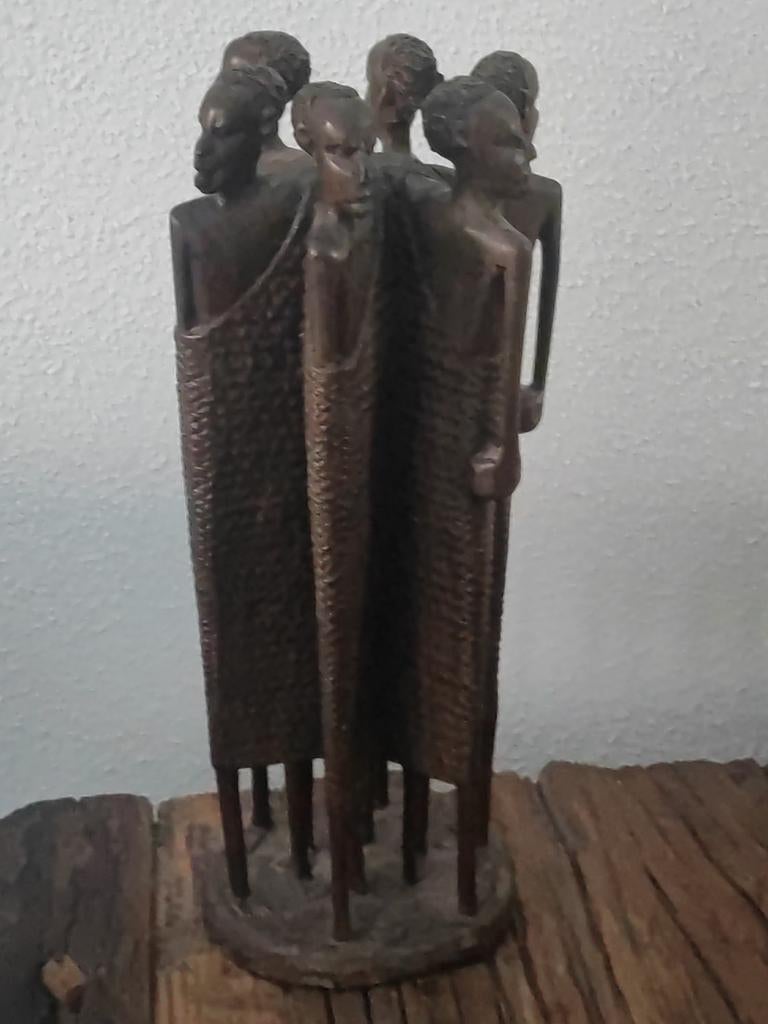 Ebbenhouten beeld Tanzania, gesigneerd Mandamo, 32 cm, Ophalen of Verzenden