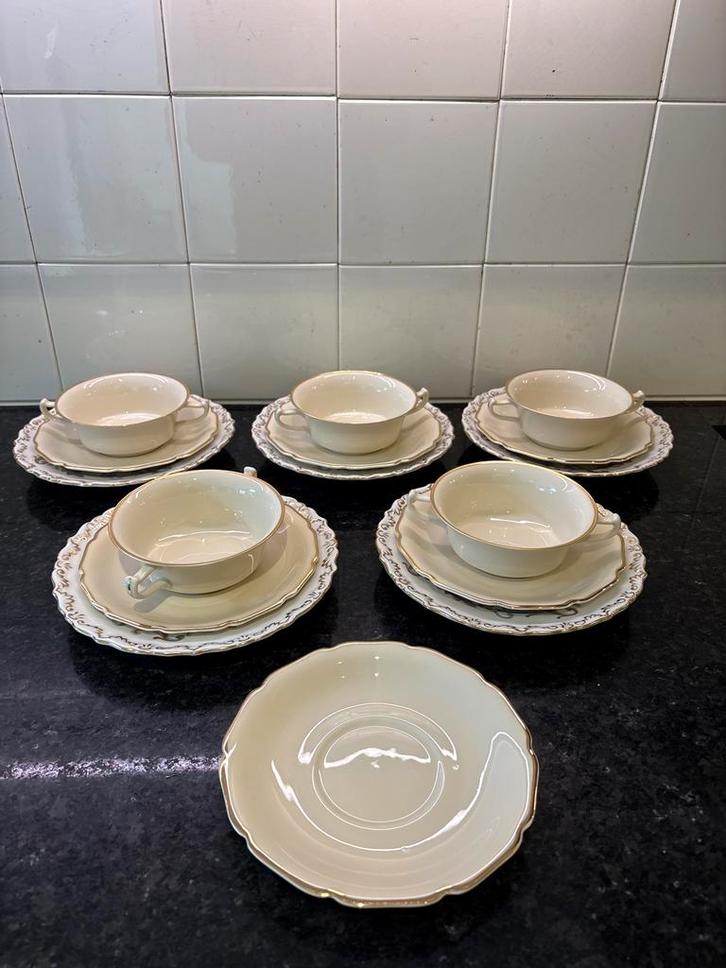 Set van 5 antieke soepkommen met schotels, Antiek en Kunst, Antiek | Servies los, Ophalen of Verzenden