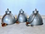 set van 3 hanglampen industrieel metaal met ketting, Gebruikt, -, -, Ophalen of Verzenden