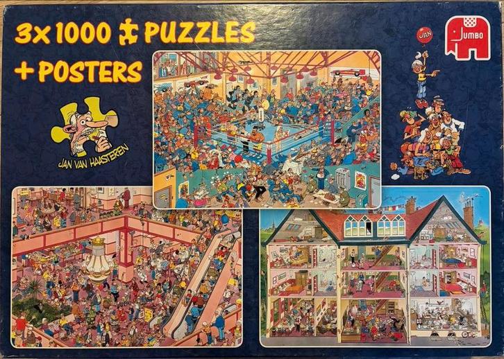 Jan van Haasteren 3x1000 stukjes puzzel + posters, Kinderen en Baby's, Speelgoed | Kinderpuzzels, Gebruikt, 6 jaar of ouder, Meer dan 50 stukjes