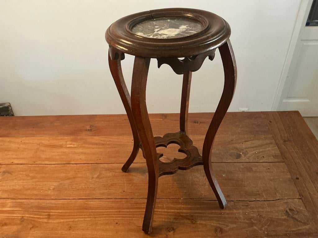 Antieke houten plantentafel met marmeren blad - Frankrijk, Ophalen