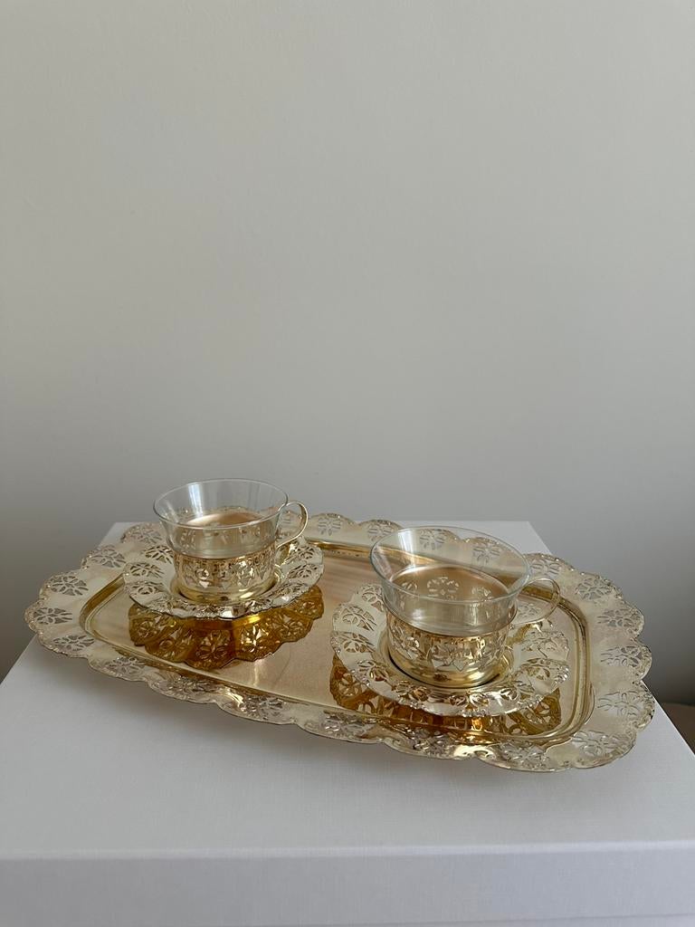 Vintage setje met dienblad en kopjes, Ophalen, Zilver