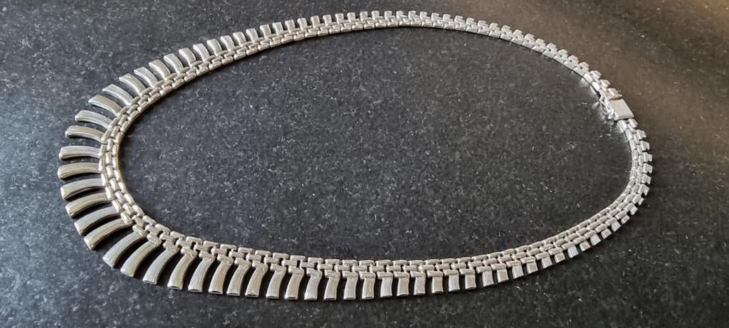 Zilveren vintage staafjes ketting, Sieraden, Tassen en Uiterlijk, Kettingen, Verzenden, Zo goed als nieuw, Zilver, Zilver