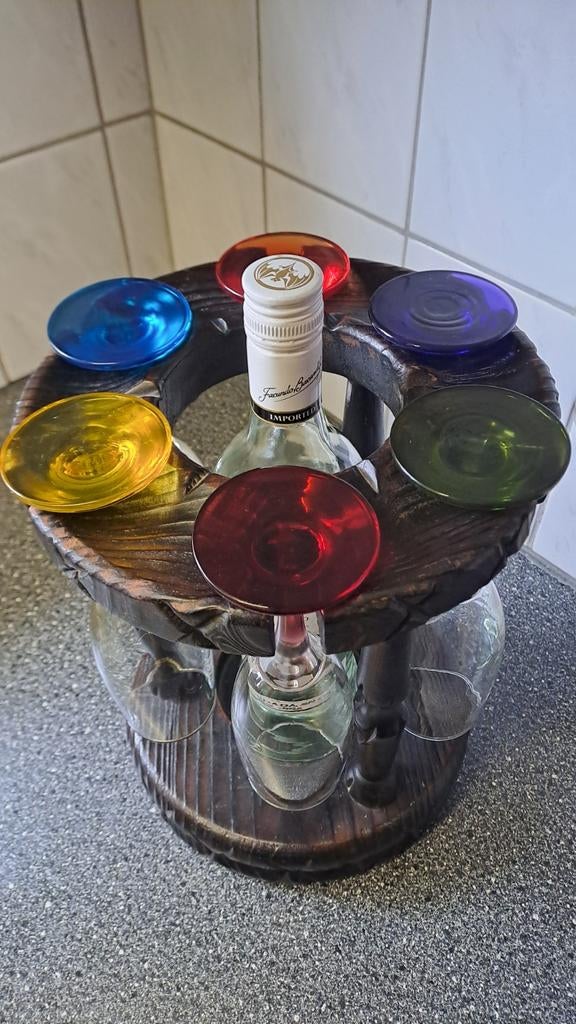 Vintage houten drankrekje met glazen, Ophalen of Verzenden, Zo goed als nieuw, N.v.t, N.v.t