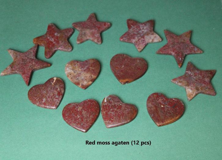 Red moss agaten (12 pcs), Verzamelen, Mineralen en Fossielen, Mineraal, Ophalen of Verzenden