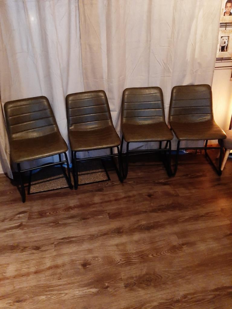 4 Echt Lederen Stoelen - Zware Kwaliteit Donkergroen, Huis en Inrichting, Stoelen, Ophalen of Verzenden