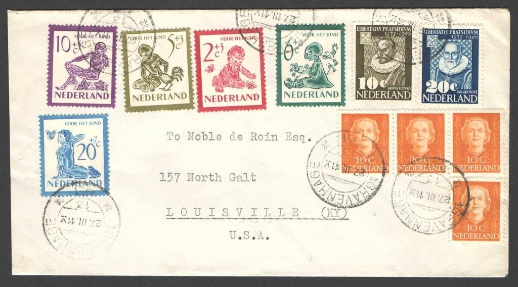 Nederland Brief met 563/7 Kinderpostzegels 1950, Postzegels en Munten, Brieven en Enveloppen | Nederland, Ophalen of Verzenden