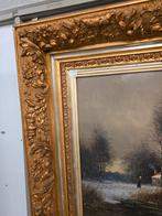 Schilderij Winterlandschap met Figuur en Boerderij, Ophalen