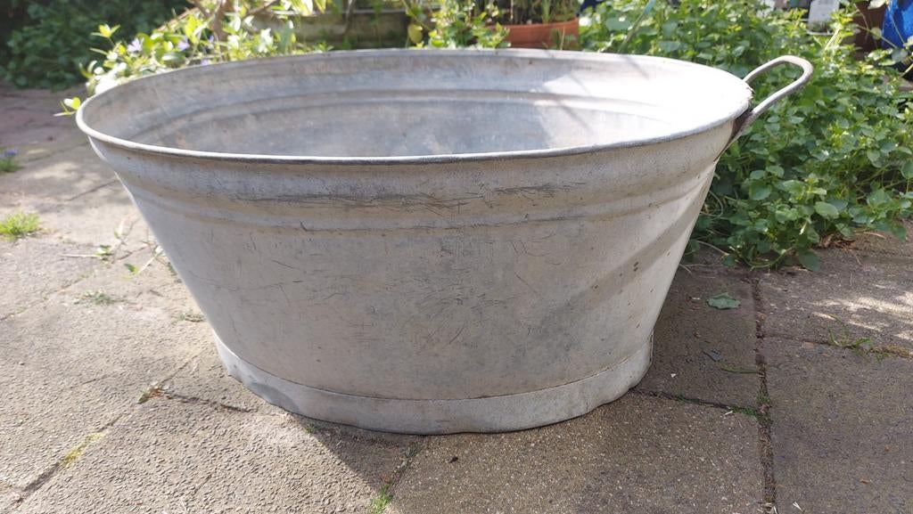 Grote zinken teil - Vintage waston/plantenbak, Ophalen, Gebruikt, Metaal, 30 tot 60 cm