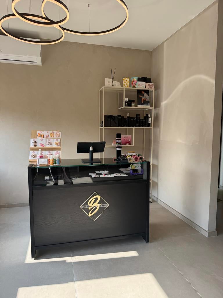 Moderne Toonbank Balie Zwart met Glasplaat - 120x50x90 cm, Receptie of Entree, Ophalen, Gebruikt, Overige typen