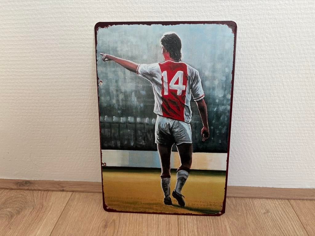 Prachtig vintage bord Johan Cruijff bij Ajax (30x20), Ophalen of Verzenden, Zo goed als nieuw, Reclamebord