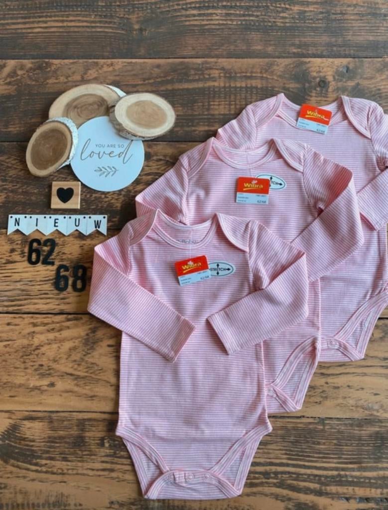 Baby girl 3x wibra lange mouwen romper roze maat 62/68, Ophalen of Verzenden, Nieuw, Meisje, Nacht- of Onderkleding