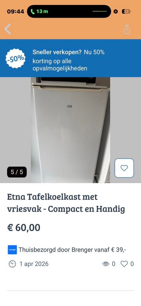 Etna tafel koelkast, Ophalen, Zo goed als nieuw, Mobiele airco, Minder dan 60 m³
