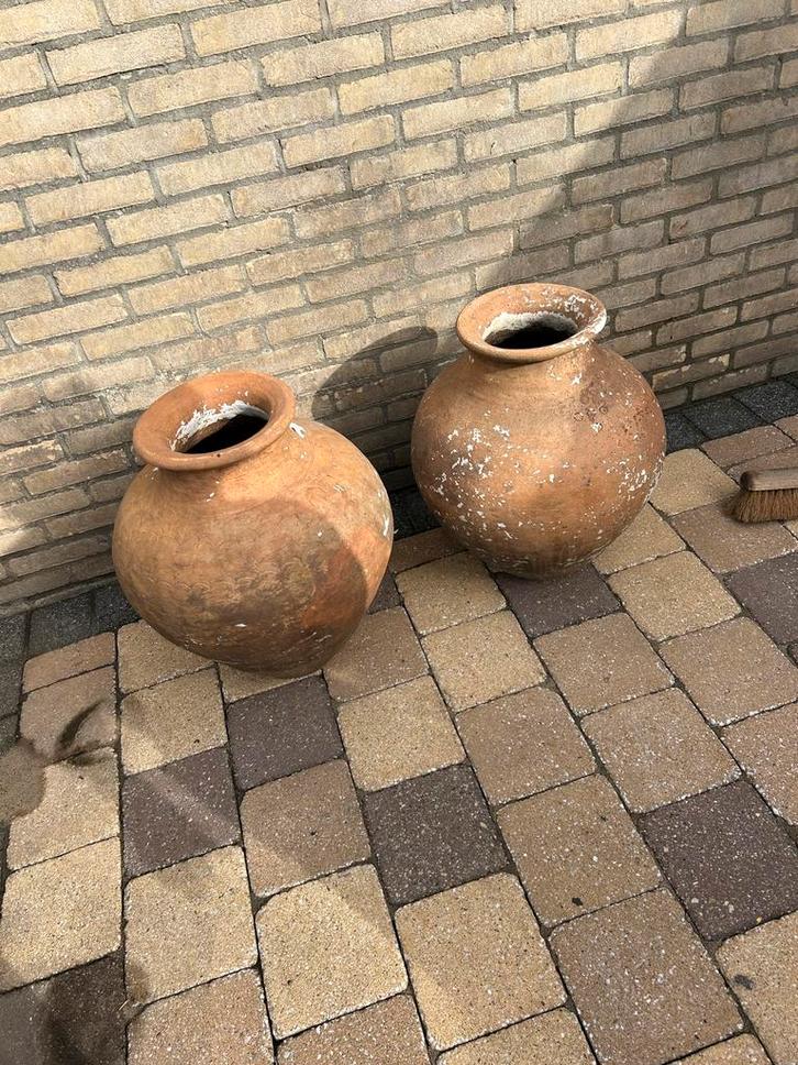 2 Grote Terracotta kruiken - Hoogte 60 cm, Tuin en Terras, Tuinvazen, Gebruikt, Ophalen