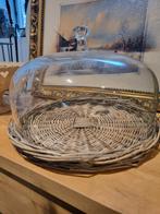 Glazen stolp met rieten schaal | Vintage | Brocante, Ophalen of Verzenden, Zo goed als nieuw