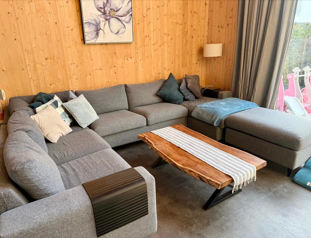 Grijze Vimle slaapbank met chaise longue en ottoman, Huis en Inrichting, Ophalen, 250 tot 300 cm, Gebruikt, Hoekbank