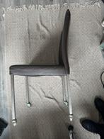 Goossens Eetkamerstoel Leer RVS Poten Vierkant met Wieltjes, Ophalen, Gebruikt, Bruin, Leer