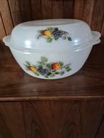Vintage Arcopal schaal met deksel - Fruits decor, Ophalen, Gebruikt, Schaal, Rond