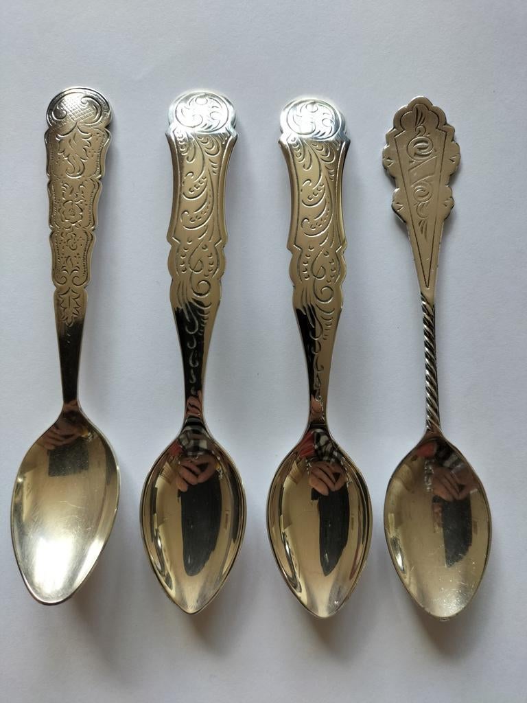 Biedermeier lepeltjes verzilverd 4 stuks, Ophalen of Verzenden