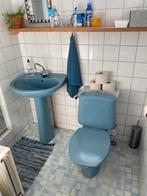 Retro blauwe wastafel en toilet, Doe-het-zelf en Verbouw, Sanitair, Ophalen, Gebruikt, Steen, Wastafel