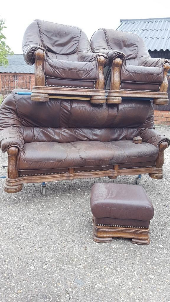 Eiken fauteuis met bank, Antiek en Kunst, Ophalen