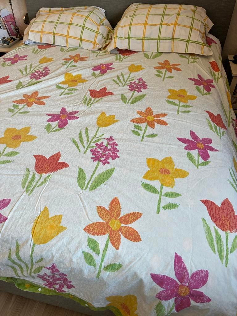 IKEA 2-persoons dekbedovertrek 200x220cm bloemen, Gebruikt, Wit, Dekbedovertrek, Tweepersoons