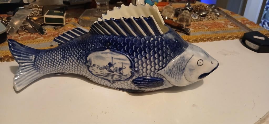 Mooie Delfts Blauwe Vis Decoratie - Uniek Stuk, Antiek en Kunst, Antiek | Keramiek en Aardewerk, Ophalen of Verzenden