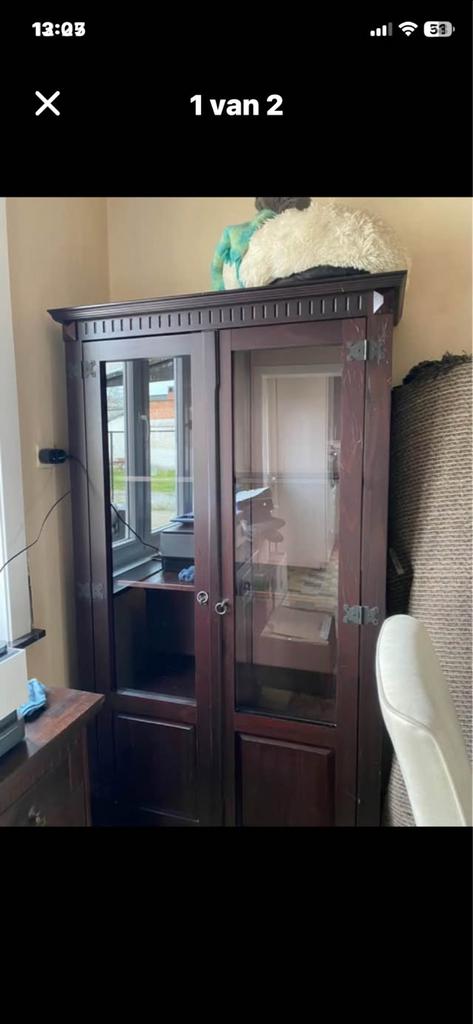 Vitrinekast, Ophalen, 50 tot 100 cm, Zo goed als nieuw, 150 tot 200 cm