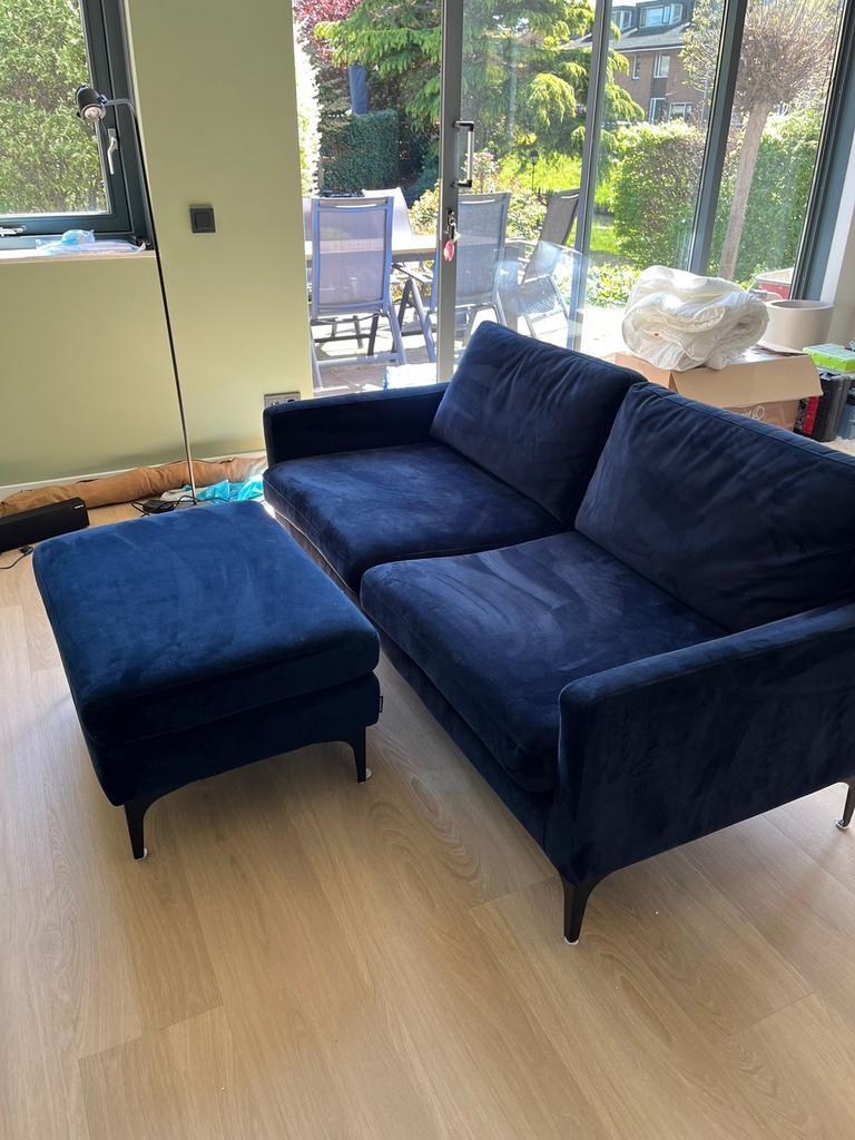 SOFA COMPANY Astha Velour Lux Navy bank met poef, Ophalen, Zo goed als nieuw, Stof