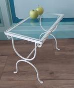 Bijzet tafeltje, jaren 50 smeedijzer wit, glasplaat. Vintage, Ophalen, Minder dan 50 cm, Gebruikt, Vintage jaren 50, romantisch